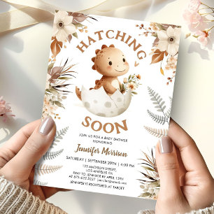 Schlüpft bald! Dinosaurier-Baby-Party Boho Neutral Einladung