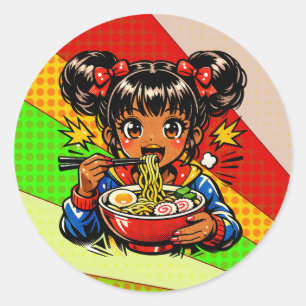 Schlürf Nom Anime Mädchen Ramen Nudeln Runder Aufkleber