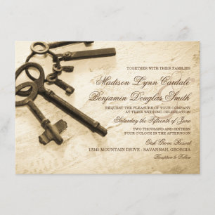Schlüssel zu ihrem Herzen Vintage-Hochzeitseinladu Einladung