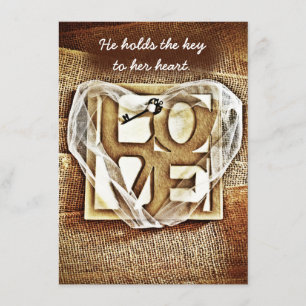 Schlüssel zu ihren Herz Rustikale Burlap Hochzeits Einladung