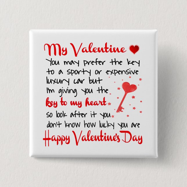  Schlüssel zum Valentinstag meines Herzens Button (Vorderseite)