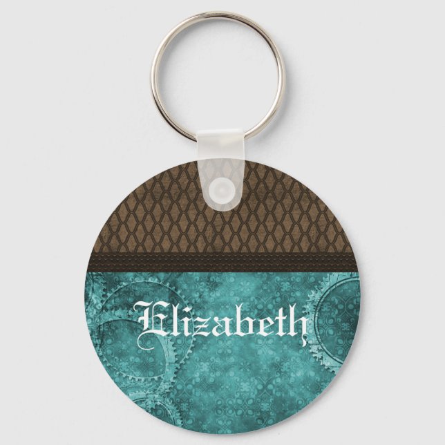 Schlüsselanhänger aus Stahlgetriebe, Aquamarin (Vorderseite)