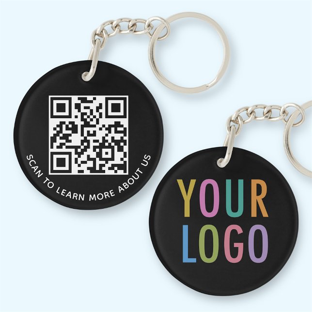 Schlüsselanhänger für schwarzen QR-Code - Akryllis (MISOOK Round Black Acrylic QR Code Keychain with Logo)