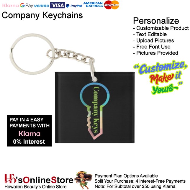 Schlüsselanhänger für Unternehmen - anpassbare Vor (Company Square Keys Keychain Customizable Template.)