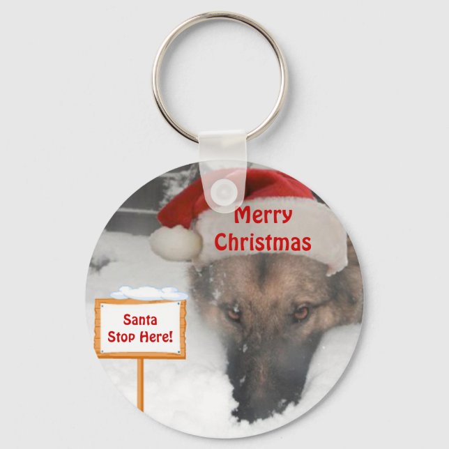 Schlüsselanhänger German Shepherd Santa Stopp hier (Vorderseite)