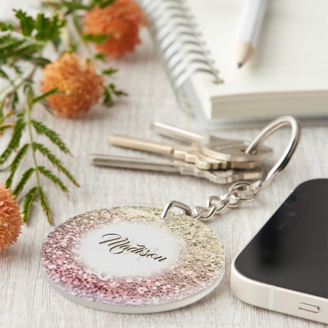 Schlüsselanhänger Hübscher Glitter Monogramm Name  (Vorderseite rechts)