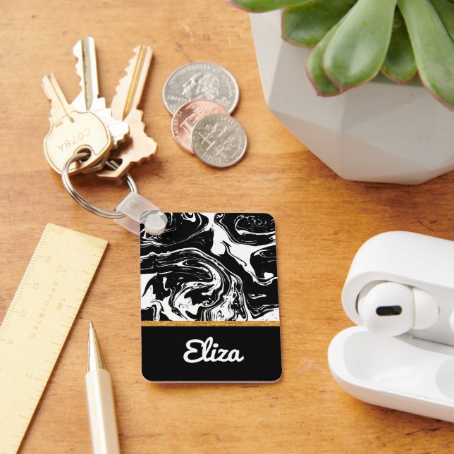 Schlüsselanhänger im Schwarz-Weiß-Marmor-Stil (Schreibtisch)