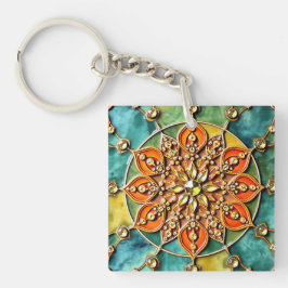 Schlüsselanhänger in orangefarbenem, blau-gelben A