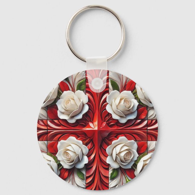 Schlüsselanhänger mit englischer Rose Design (Vorderseite)