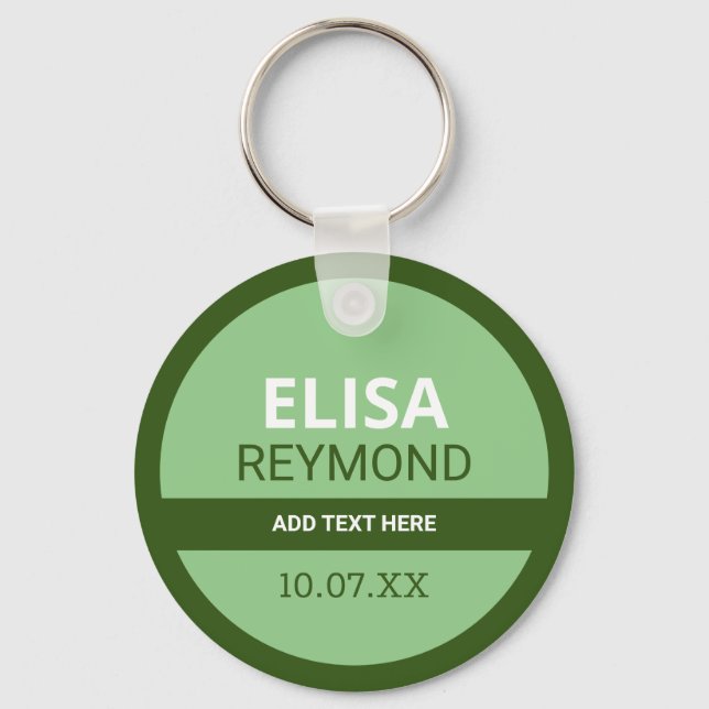 Schlüsselhalter mit Namen und Datum grün Schlüsselanhänger (Vorderseite)