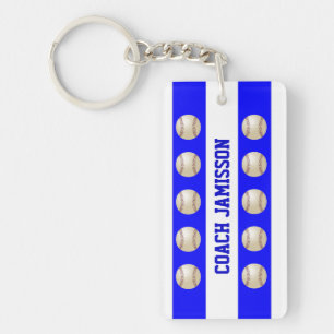 Schlüsselkette, Blue & White, für Baseball Coach Schlüsselanhänger