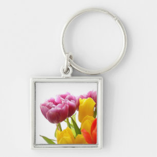 Schlüsselkette für lila und gelbe Tulpen Schlüsselanhänger