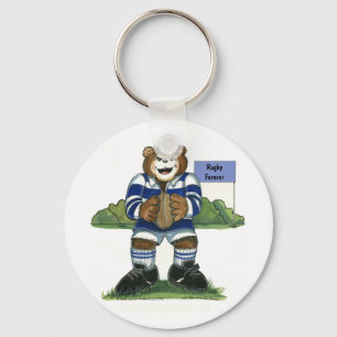 Schlüsselkette - männlicher Rugby-Bär im Blau Schlüsselanhänger