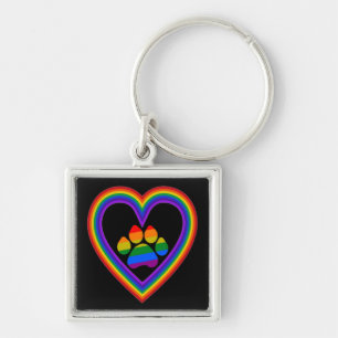 Schlüsselkette Rotes Regenbogenherz mit Pfote Schlüsselanhänger