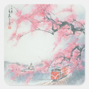 Schmalbahnzug am Berg Ali Quadratischer Aufkleber