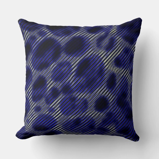 Schmale graue Streifen und seltsame blaue Kreise Kissen (Vorderseite)