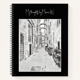 Schmale italienische Straße - Schwarz-Weiß-Kunst Notizbuch