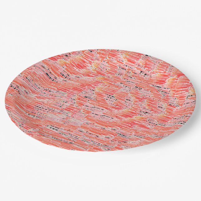 Schmale Lachs- und Pfirsichmosaikwirkung Pappteller (Schrägansicht)