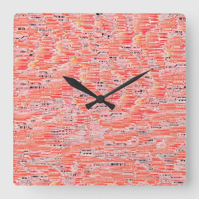 Schmale Lachs- und Pfirsichmosaikwirkung Quadratische Wanduhr (Vorderseite)