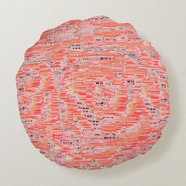 Schmale Lachs- und Pfirsichmosaikwirkung Rundes Kissen (Rückseite)