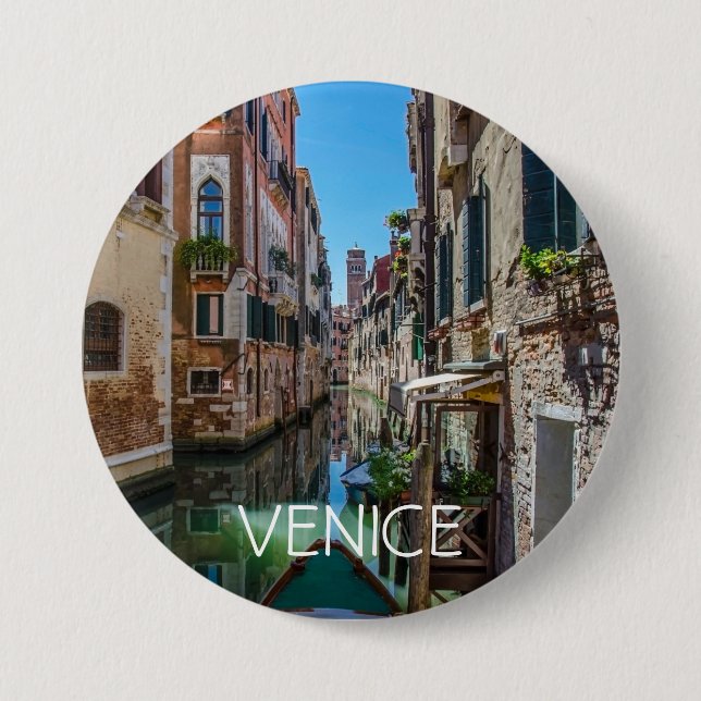 Schmale Straße mit Kanal in Venedig Button (Vorderseite)