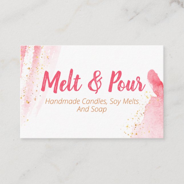 Schmelze und Pink Wasserfarbe Seife Kerze Sockel M Visitenkarte (Vorderseite)