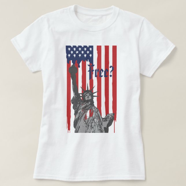 Schmelzen der amerikanischen Flaggenstatue der Fre T-Shirt (Design vorne)