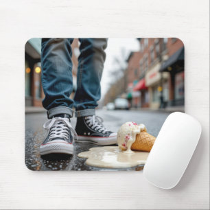 Schmelzen der Eiscreme-Kone durch die Sneakers des Mousepad