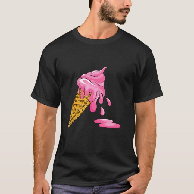 Schmelzen Rosa Erdbeere Eis Creme Kone Feinschmeck T-Shirt (Vorderseite)
