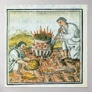 Schmelzen und Gießen von Gold im Aztekenreich Poster