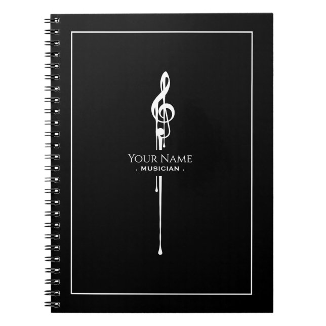 Schmelzen Weiß Treble Clef Klasse Schwarz Notizblock (Vorderseite)
