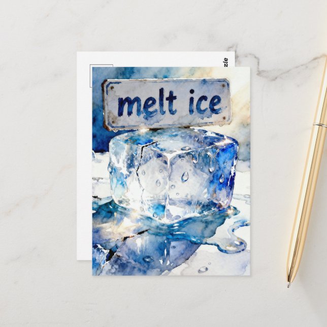 Schmelzende Eiswürfel Aquarell  Postkarte (Vorderseite/Rückseite Beispiel)