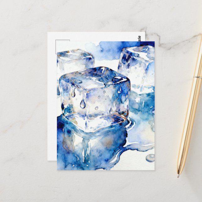 Schmelzende Eiswürfel Aquarell  Postkarte (Vorderseite/Rückseite Beispiel)