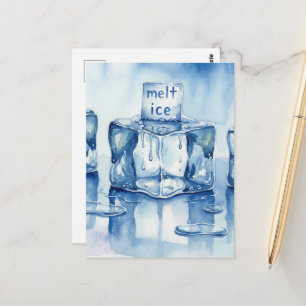 Schmelzende Eiswürfel Wasserfarbe Typografie Pfütz Postkarte