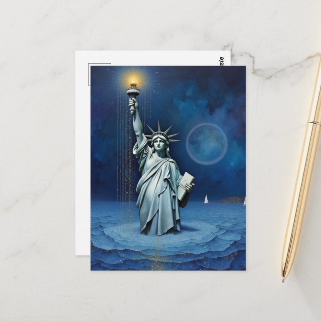 Schmelzende Freiheitsstatue Postkarte (Vorderseite/Rückseite Beispiel)