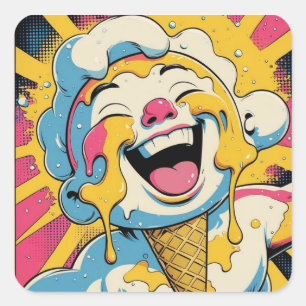 Schmelzende Freude – Eiscreme-Pop-Art-Explosion Quadratischer Aufkleber
