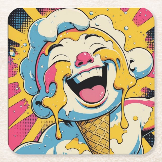 Schmelzende Freude – Eiscreme-Pop-Art-Explosion Rechteckiger Pappuntersetzer (Vorderseite)