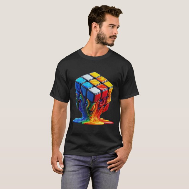 Schmelzender Rubix-Würfel Basic Dark T-Shirt (Vorne ganz)