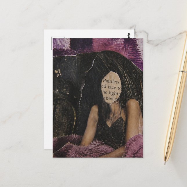 Schmerzlose Gesicht-Mixed-Media-Collage Postkarte (Vorderseite/Rückseite Beispiel)