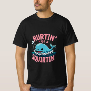 Schmerzt wegen eines spritzenden lustigen blauen W T-Shirt