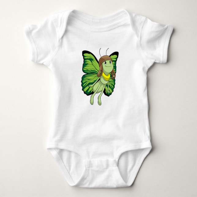 Schmetterling als Pilot mit Pilotenhut Baby Strampler (Vorderseite)