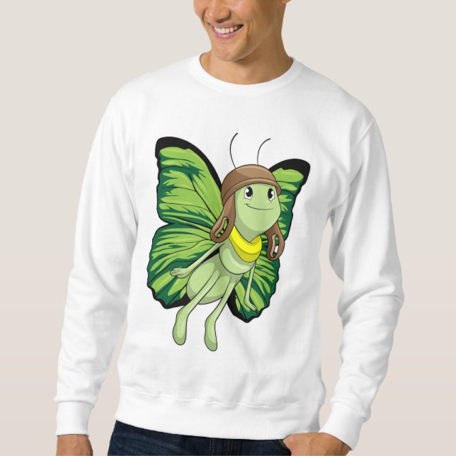 Schmetterling als Pilot mit Pilotenhut Sweatshirt (Vorderseite)