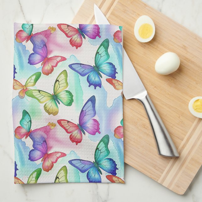 Schmetterling Aquarell Geschirrtuch (Viertel Falte)