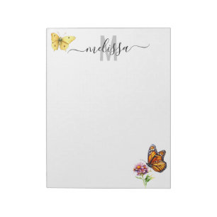 Schmetterling Aquarell-Monogramm-Name-Notizblock Notizblock
