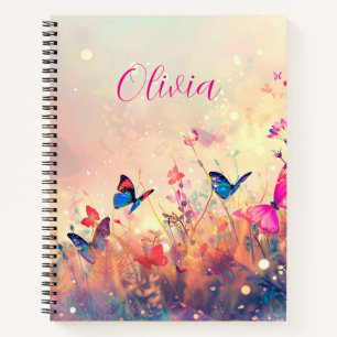 Schmetterling & Aquarell-Wildblumen-Blattwerk-Noti Notizbuch