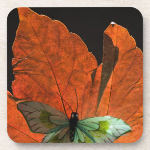Schmetterling auf Blatt 2 Getränkeuntersetzer