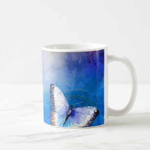 Schmetterling auf blauem Aquarell Kaffeetasse