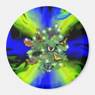 Schmetterling auf blaugrünem Regenbogen mit Sterne Magnet