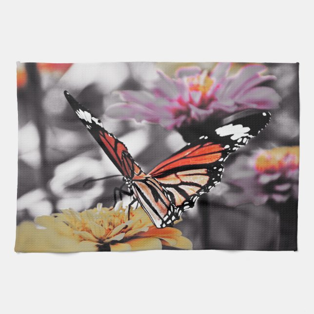 Schmetterling auf Blume Handtuch (Horizontal)