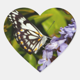 Schmetterling auf Blume Herz-Aufkleber